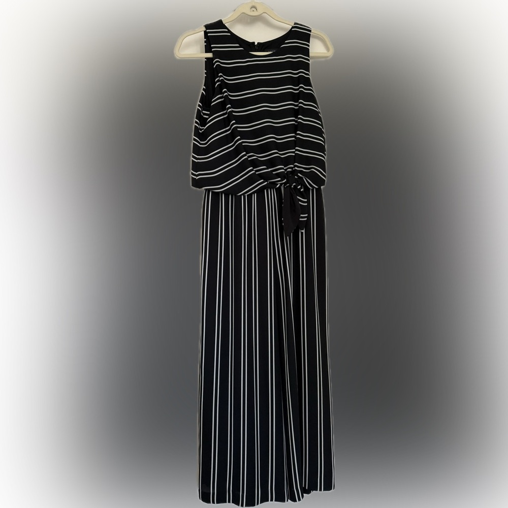 Tahari Black and White Striped Jumpsuit
